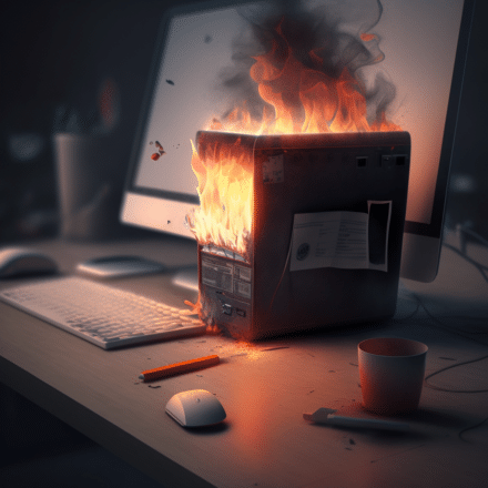 Desktop computer on fire