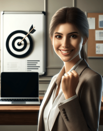 A woman celebrates hitting her target, demonstrating how do KPIs help with performance.