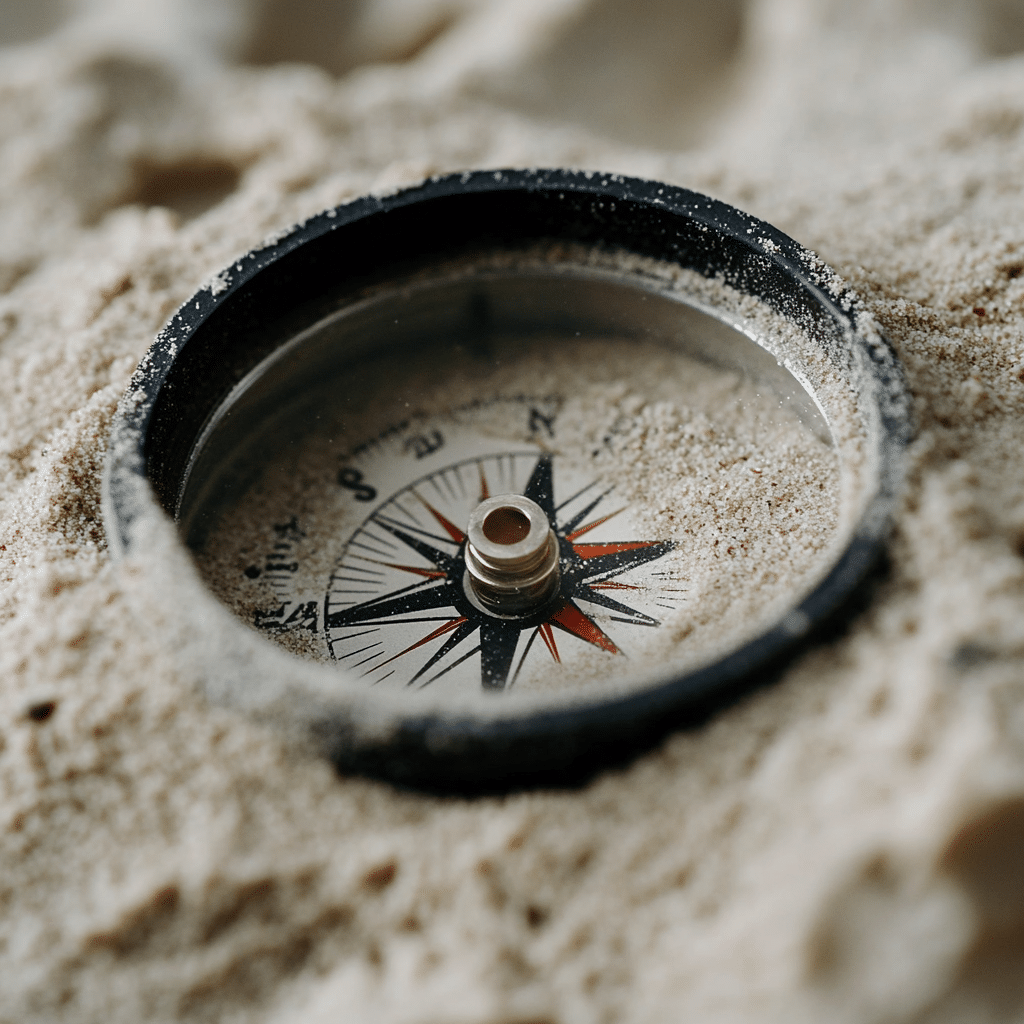Compass partially buried in sand Compass partially buried in sand