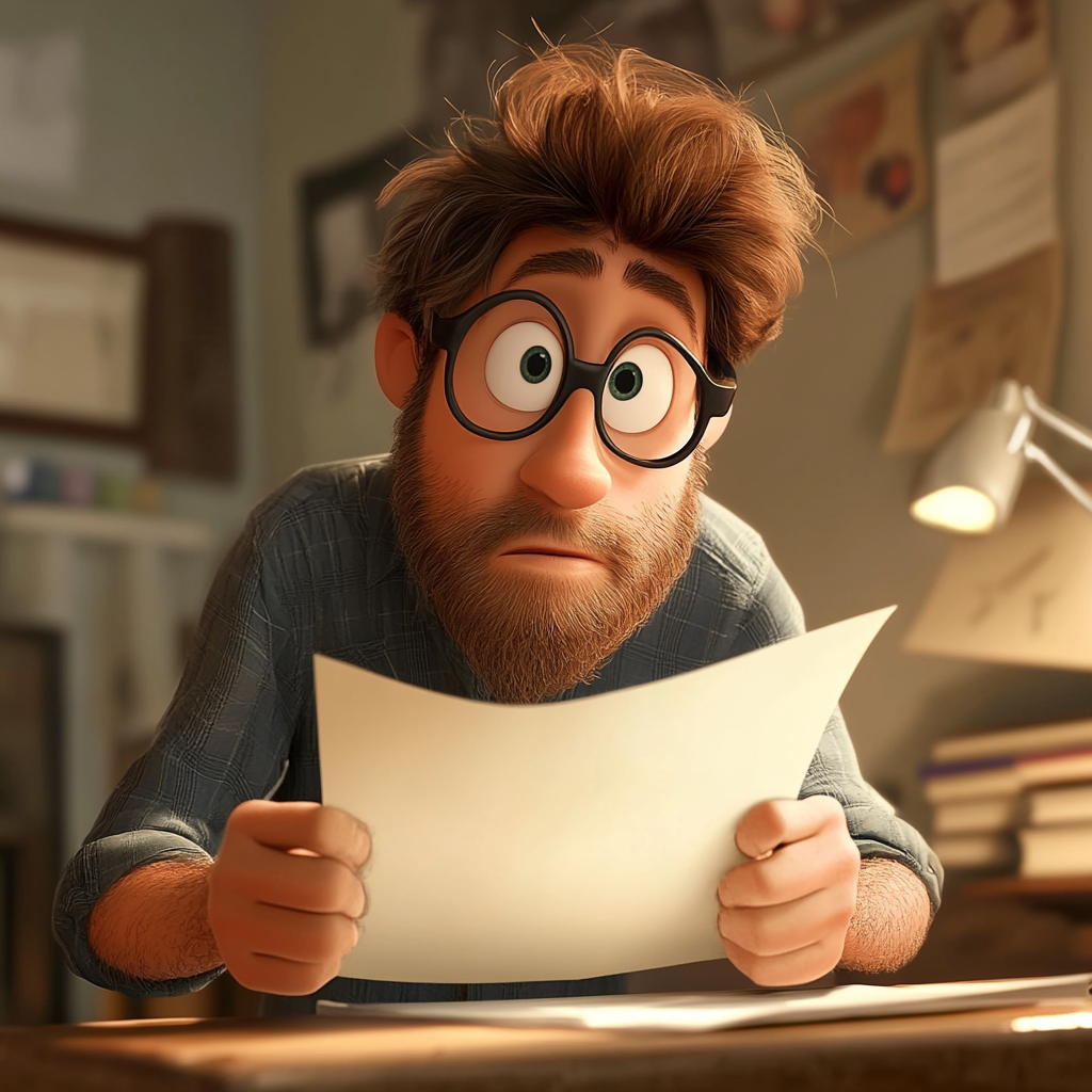 A surprised cartoon man trying to read a KPI report - illustration of a report without using our dashboard design checklist