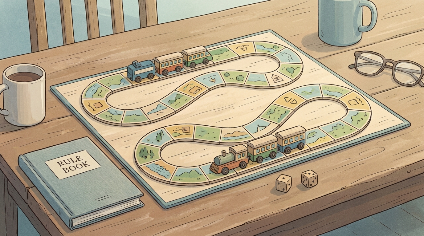 Board game with toy trains as playing pieces – a metaphor for how people game business measures