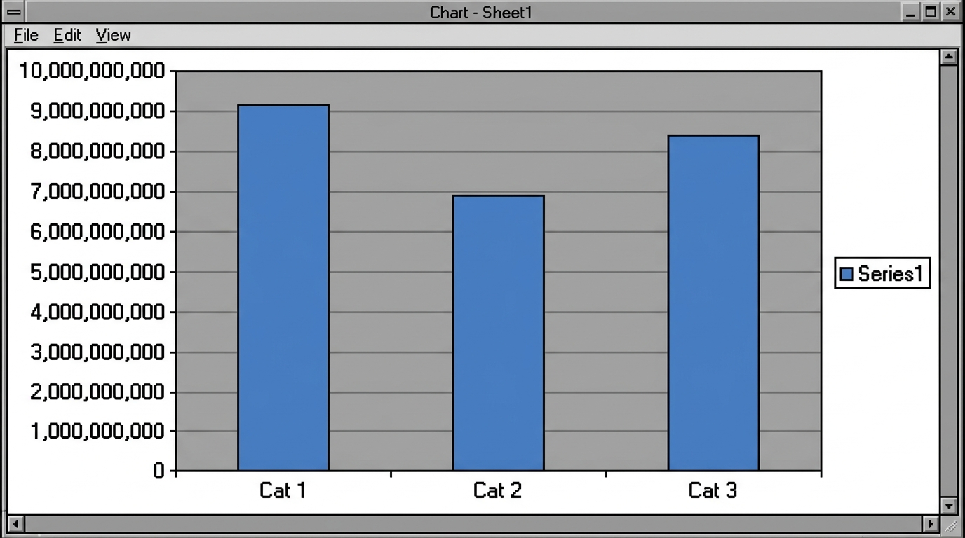 Example of a dull default Excel column chart with grey background, gridlines and oversized axis numbers